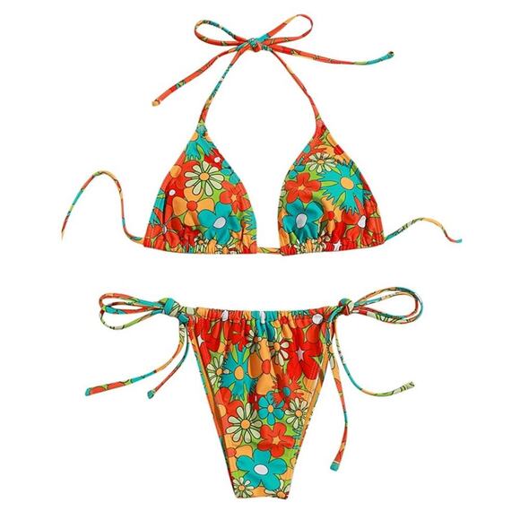 Other - NWOT Women's Swimwear Floral Triangle Bikini Top Side Tie Bottom Multicolor XL